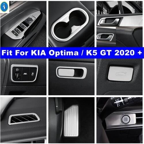 Silver Interior Refit Kit Lift Button / Water Cup Holder / Air AC / Footrest Pedal Cover Trim Fit For KIA Optima K5 GT 2020 2021