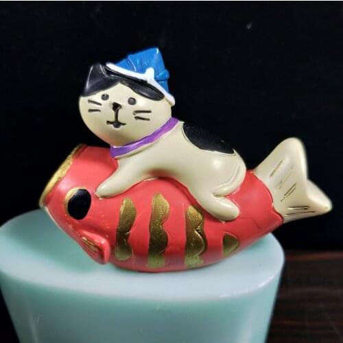 Fondant Mould Silicone Mold Clay Mold Embed Molds Cat Riding a Fish Ornaments Resin DW0172 PRZY Silicone Silicone Rubber