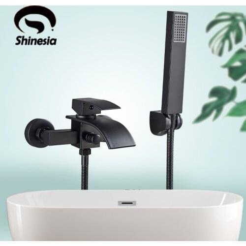 Shinesia Bathroom Batutub Faucet Crane Wall Mounted Waterfall Spout Hot and Cold Water Mixer Tap Bath Shower Robinet Baignoire