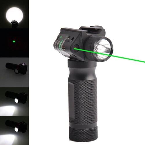 Tactical combination all-in-one vertical grip front fork strobe flashlight and red / green laser sight