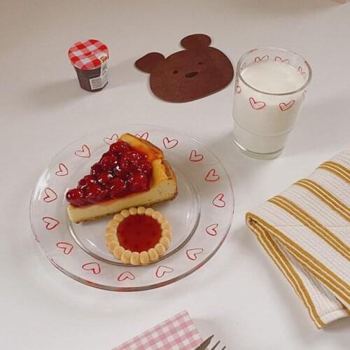 2021 South Korea Ins Wind Graffiti Love New Transparent Glass Plate Lovely Girl Dessert Snack Fruit Salad Cheese Plate