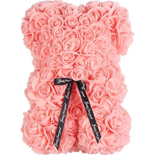 Unihom Bear Animal Teddy Cub Bear Forever Peach Pink Flower Bear Pe Foam Artificial Simulated Flower For Gift