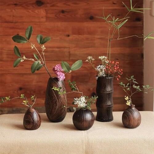 Vintage Bamboo Flower Vase Home Decoration Handmade Wedding Decoration wooden Vase Gift Flower pots stands Home decor bottle J
