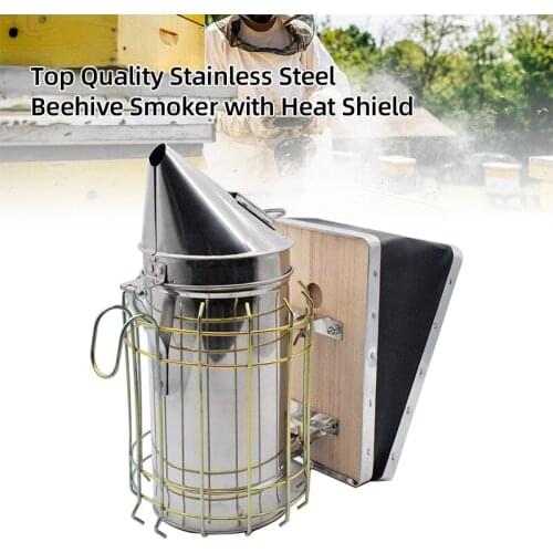 High Quality Bee Smoker Bee Hive Smoker with Heat Shield Protection Board Stainless Steel Beekeeping Equipment Bee Hive Smoker
