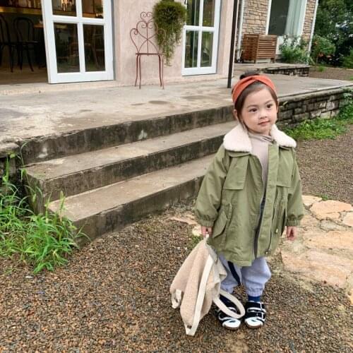 DFXD High Quality Baby Girls Winter Fleece Thick Windbreaker Jacket Solid Long Trench Coat Childrens Outwear Warm Kids Clothing