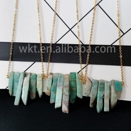 WT-N355 New!! Natural amazonite strip necklace in 18" long, handmake raw stone necklace