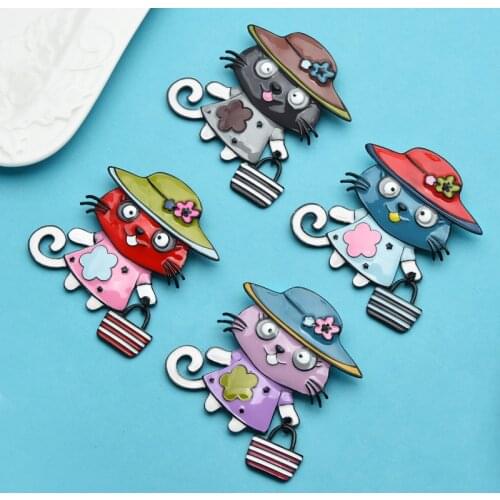 Wuli&baby Big Face Cat Brooches Women Enamel Hand Bag Wear Hat Lovely Cat Animal Party Causal Brooch Pins Gifts