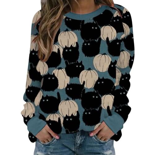 Womens Print Long-sleeved Sweatshirt Casual Blouse Pullover Loose Fashion Simple Blouse Daily Holiday Comfy Top Кофта Женская