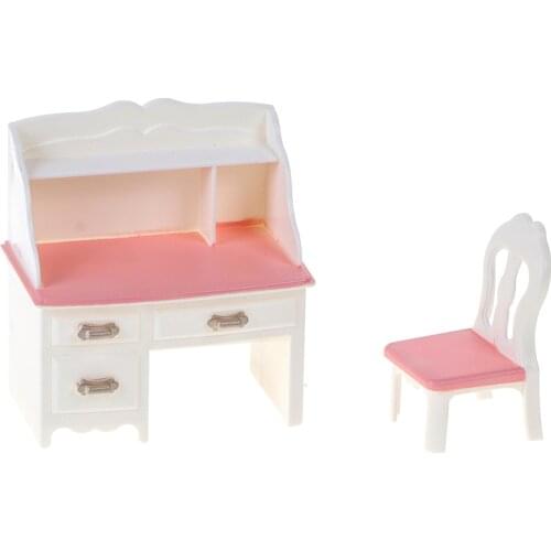 1set 1:12 Dollhouse Miniature Dressing Table Model Desk Chair Furniture for Bedroom Dolls Make-up Toys