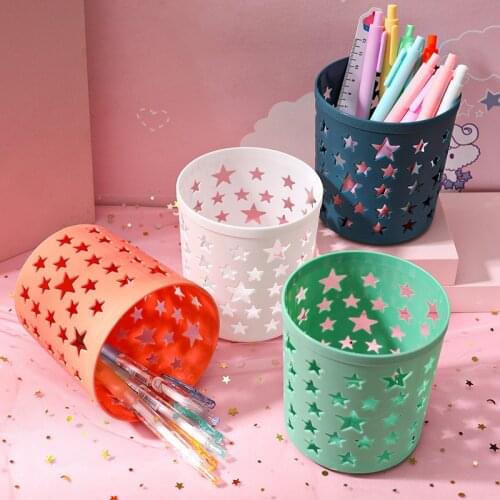 1PC Hollow star Brush Storage Pen Pencil Pot Holder Container Desk Organizer Gift Plastic Lace Hollow Pen Holder Office Supplies