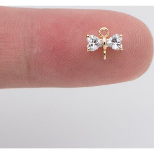 10pcs Gold Bow Knot Charm Connectors 6x7mm, CZ Paved Mini Bow Charms DIY Jewelry Making (#GB-743)