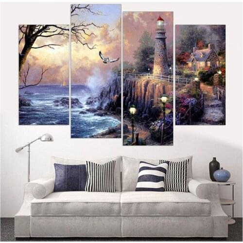 4Pieces sea lighthouse 5D Diy Diamond Painting diamond Embroidery Full Square Round Cross Stitch Rhinestone Mozaik puzzleZP-2817