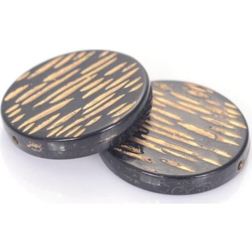 40 Pcs 24mm Stripe Flat Round Acrylic Antique Design Spacers Beads For Women Diy Bracelet Bangle Jewelry Making Accessories