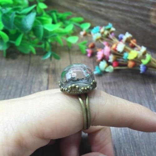 5sets 15mm empty glass globe dome cover locket ring findings set jewelry findings clear glass bottle vial ring glass dome cover