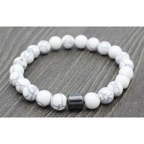 8mm fhr3 adjusted rope Yoga howlite labradorite map Stone white black volcanic lava stone bead Bracelet Magnetite Bangles