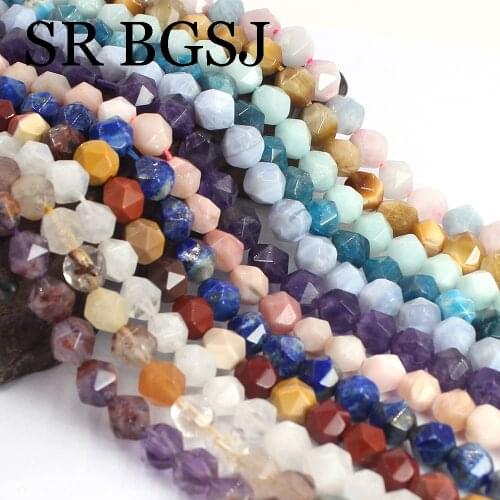 Free Shipping 7-8mm Faceted Round Polygonal Gems Genuine Stone Beaded Jewelry Beads Strand 15"