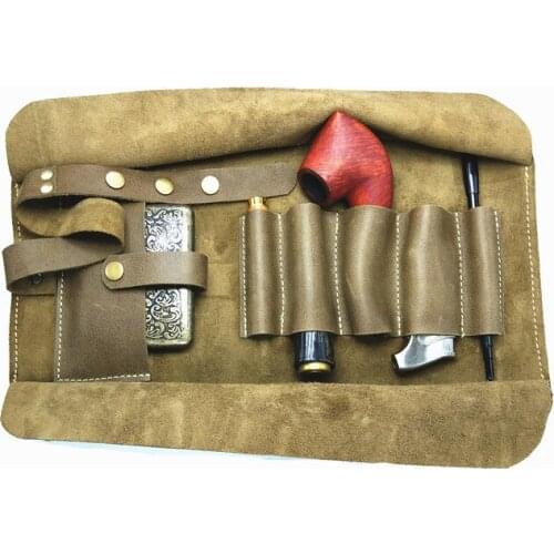 Large Capacity Handmade Soft Leather Pipe Pouch Clutch For 3 Pipes Portable Cigarette Pack Smoking Tools Accessories Bag