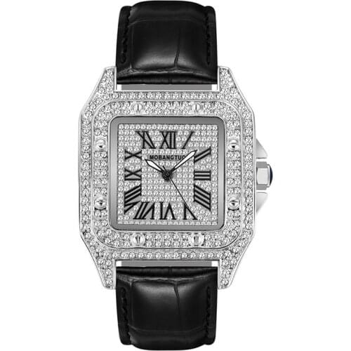 Top Brand Luxury Watch Women Quartz Waterproof Fully Diamond Ladies Watch Silver Square Couple Watches With Rhinestone