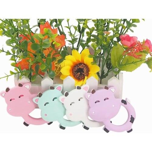 Chenkai 5PCS Silicone Cow Teether Baby Animal Cute Teether For DIY Baby Nursing Chewing Teether Chain Pendant Necklace Toy