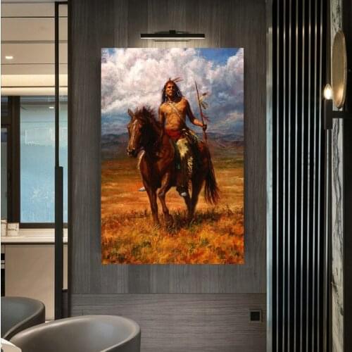 Indian Style Wall Art Decor Canvas Painting Portrait with Running Horse Canvas Prints Modern Home Decor Cuadros Picture Art