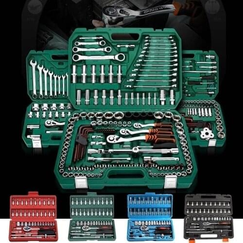 46pcs Socket Ratchet Car Repair Tool Wrench Set Head Ratchet Pawl Socket Spanner Screwdriver Professional Metalworking Tool Kit