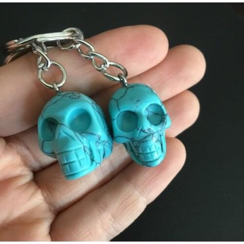 2pcs Artificial Blue Turquoise Mini Skull Key Chain Sone Crystal Key Ring Gifts