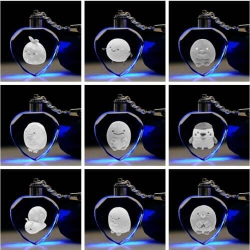 IVYYE Sumikko gurashi Heart shaped Anime LED Key Chains Figure Keyring Crystal Toy Keychain Light Keyholder Unisex Gifts NEW