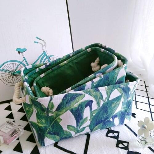 Cotton Linen Storage Baskets Leaves Flowers Cloth Basket Box For Laundry Home Office Desktop Makeup Stationery Organizer
