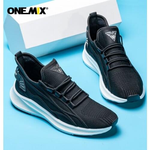 Onemix Black Running Shoes For Men Outdoor Rubber Sole Casual Sneakers Breathable Mesh Light Marathon Sport Shoes Free Shipping