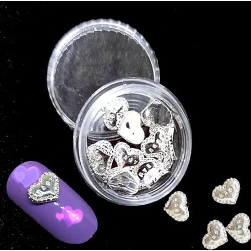 Metal Nail Art Heart Rhinestones Charms Silver Nailart Accessories 3d Manicure Design New Bottle Nails Kawaii Japanese Decors