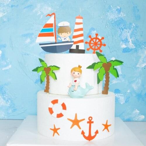 Cute summer magic bright gold mermaid coral shell star cake hat insert DIY card paper knot wedding decoration supplies