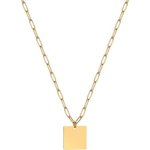 Fashion Trendy Adjustable Necklace Stainless Steel 18K Gold Plated Blank Square Pendant Paperclip Link Chain Necklaces Women
