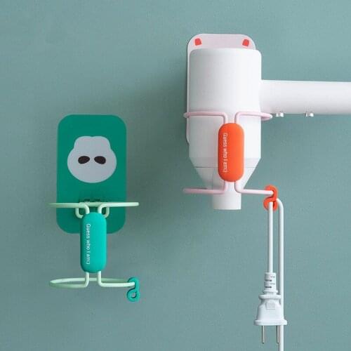 XZJJA Cartoon Wall Mounted Hair Dryer Holder Bathroom Shelves Non-slip Hairdryer Cable Organizer Holder Bathroom Organizer