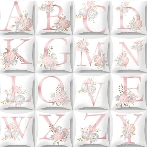 White Pink Geometric Polyester Peachskin Letter A-Z Flower Pillow Cover Sofa Cushion Cover Home Decorative Hugging Pillowcase
