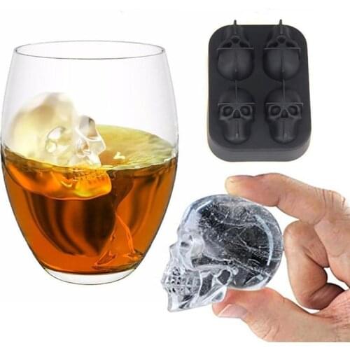 Novelty Halloween 3D Skull Ice Cube Tray Maker Silicone Pudding Chocolate Mold Candy Bar Accessories Kitchen Gadgets Ice Mold