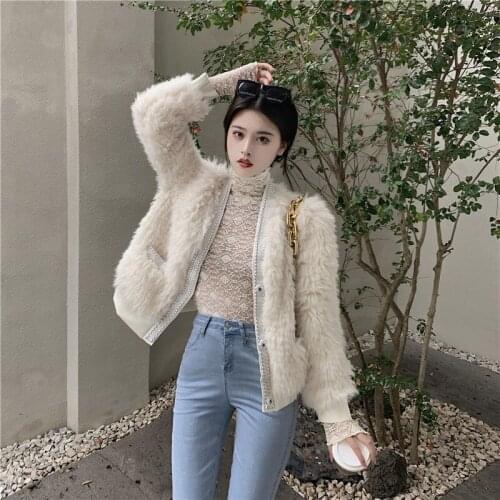 Women 2021 Autumn Winter New Plush Jacket Female Casual Loose Lamb Wool Faux Fur Short Coat Ladies Elegant Chic Outerwear C413
