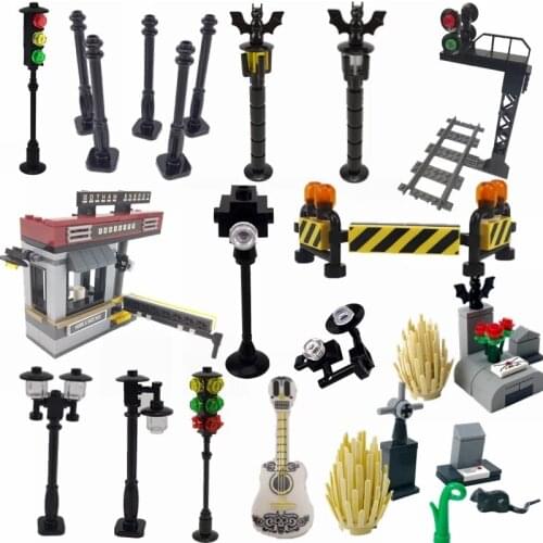 New Locking City Series Street Lamp Traffic Light Road Sign Building Blocks Educational Toys Bricks Assembly Creator Model Toy