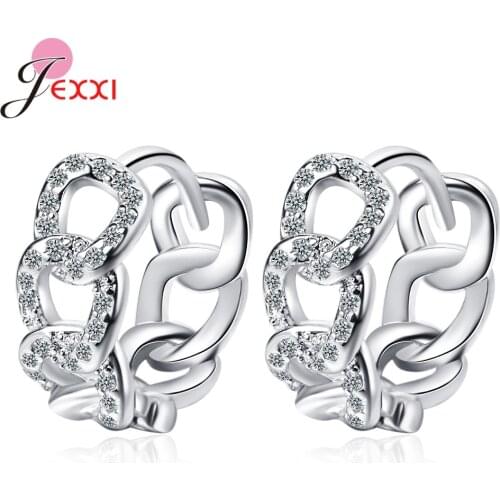 Top Quality 925 Sterling Silver Earring Hoops Women Girls Fashion Sparkling Crystal Chain Shape Earring Hoops