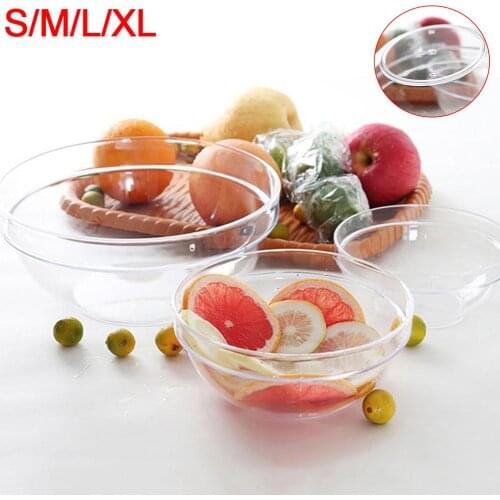 Food Grade PC Transparent Round Vegetables Fruit Dessert Salad Bowl Kitchen Refrigerator Food Preservation Container Tableware