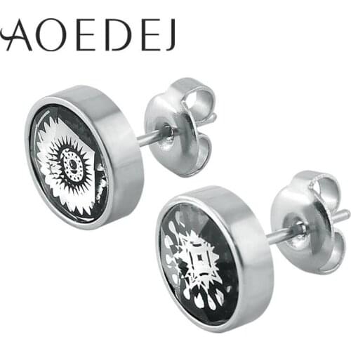 AOEDJ Flower Stud Earrings Stainless Steel Pendiente Small Earrings Silver Color Ear Stud Earrings Crystal boucle d'oreille