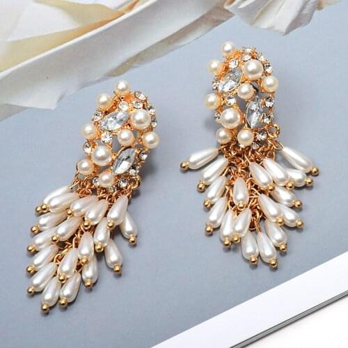 Hot Wedding Jewelry Simulated Pearl Long Earrings For Women Korean Fashion Elegant Beads Drop Earring Bijoux Gifts