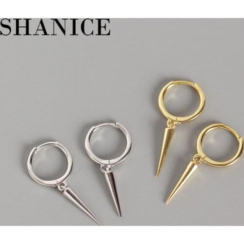 SHANICE 100% Real Pure 925 Sterling Silver Unisex Punk Rock Personality Spike Rivet Taper Hoop Earrings Rock Party Jewelry
