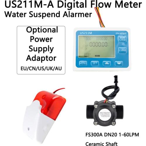 US211MA Pipe Water Suspend Alarming System Digital Flow Meter and Plastic 60℃ Flow Sensor Turbine Flowmeter G1/4" BSPP iSentrol