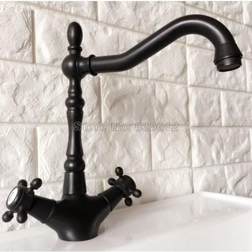 Black Brass Swivel Kitchen Sink Tap Bathroom Basin Mixer Tap Kitchen Faucet Dual Cross Handle Water Mixer Faucet tnf383