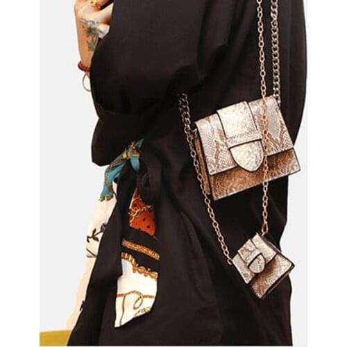 Women Serpentine Messenger Bag Small Square Ladies Snakeskin Chain PU Leather Shoulder Crossbody Handbag Purse