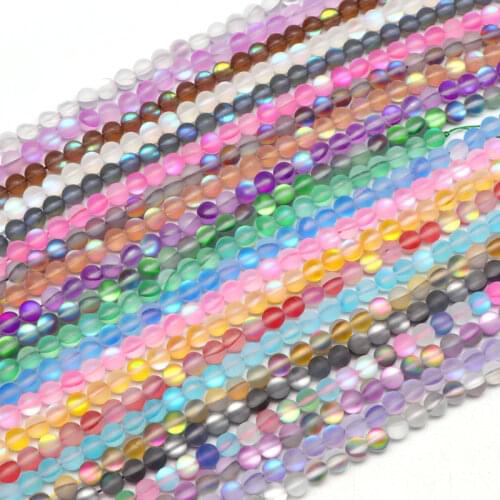 Flash Shimmer Round Matte Moonstone Glass Beads Loose Strand Beads DIY Bracelet For Jewelry Making 15'' Strand 6mm 8mm 10mm 12mm