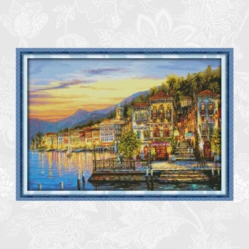 The Streetlights Came on Every Night Paintings Embroidery Counted Printed On Canvas 11CT 14CT Cross Stitch kits Home Decor