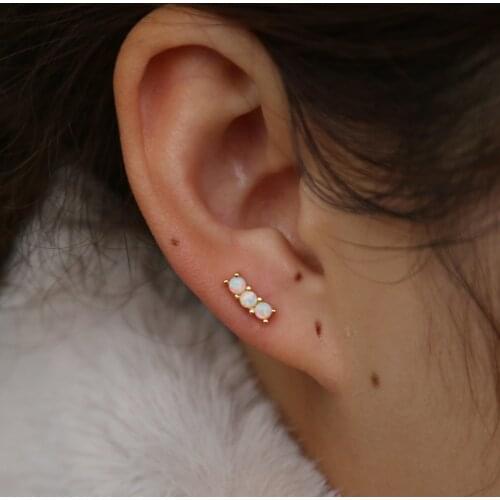 Spring design geometric minimal delicate girl studs 925 sterling silver dainty cz opal stone lovely small tiny earring