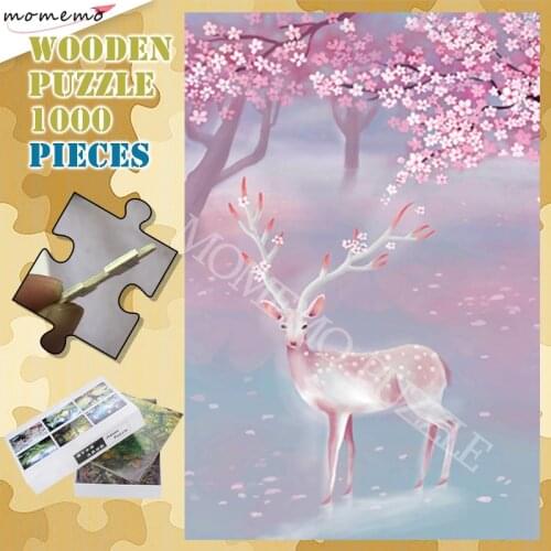 Adults Wooden Puzzle 300 500 1000 Pieces Jigsaw Puzzles Peach Blossom and Elk Assembling Puzzle Games Adults Kid Educational Toy
