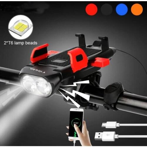 YSANAM Bike Phone Holder Horn Cycling Front Light USB Rechargeable Flashlight Power Bank Phone Holder For Cell Phone Holder Moun